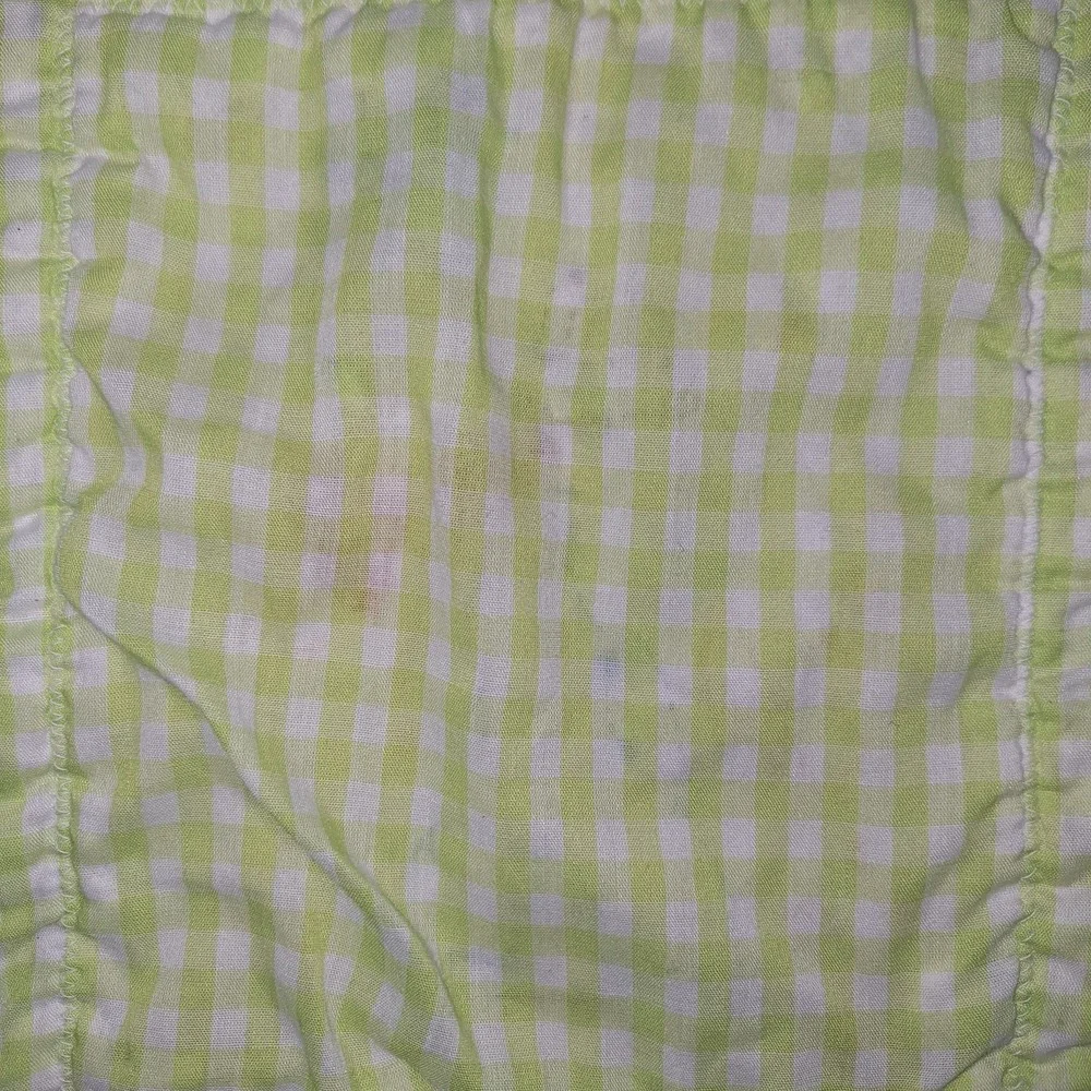 Vtg Quilt Baby Nursery Rhyme  Embroidered Block Gingham Green 4x3 Cottagecore